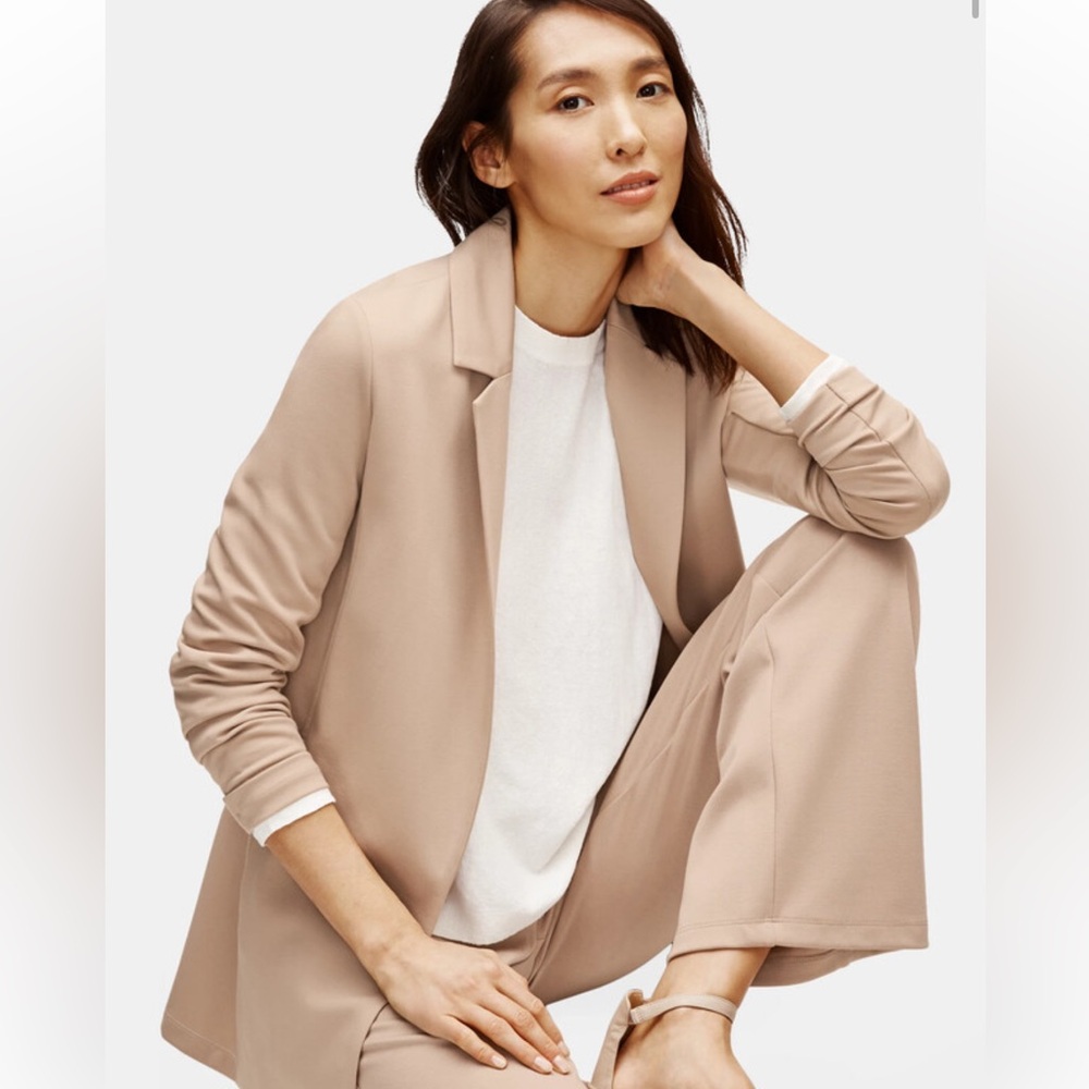 Eileen Fisher Petites Flex Tencel Ponte Notch Collar 3/4 Sleeve Jacket Academia